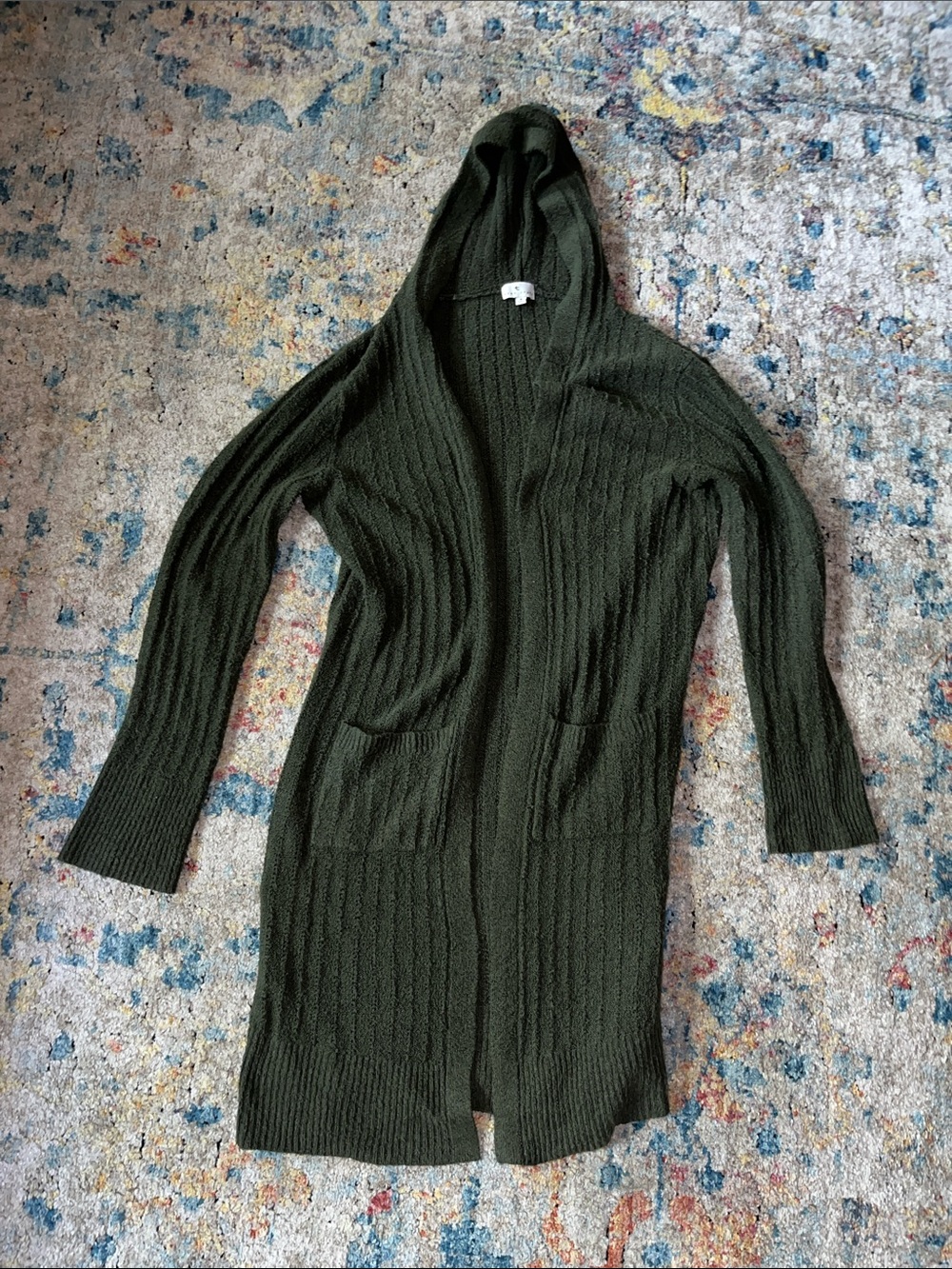 True Craft Olive Hooded Ribbed Long Cardigan